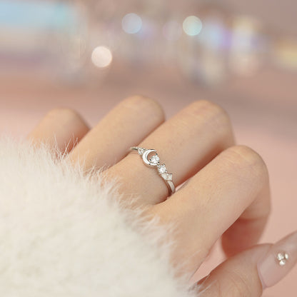 D廠【YC4177R】S925純銀月亮四芒星戒指氣質日常通勤甜美清新文藝手飾 25.04-2