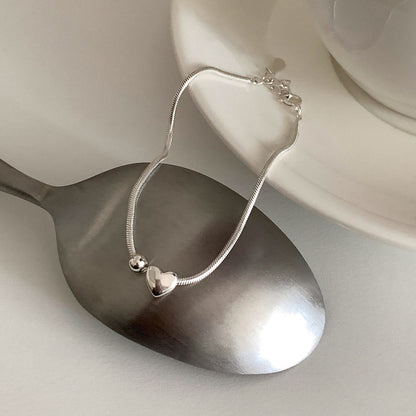 E廠【DQ0653S】S925純銀韓版簡約愛心小原子手鍊女甜美ins心形蛇骨鍊手飾潮 25.06-1