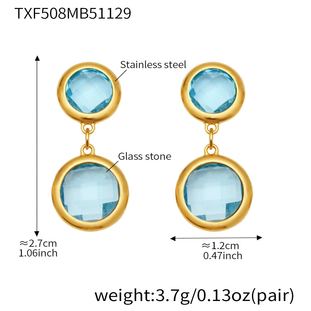 B廠【TXE508】不鏽鋼滿鑽鋯石切面包邊玻璃石手鍊耳環鍍18k真金首飾組不掉色
 25.12-1