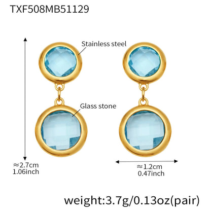 B廠【TXE508】不鏽鋼滿鑽鋯石切面包邊玻璃石手鍊耳環鍍18k真金首飾組不掉色
 25.12-1
