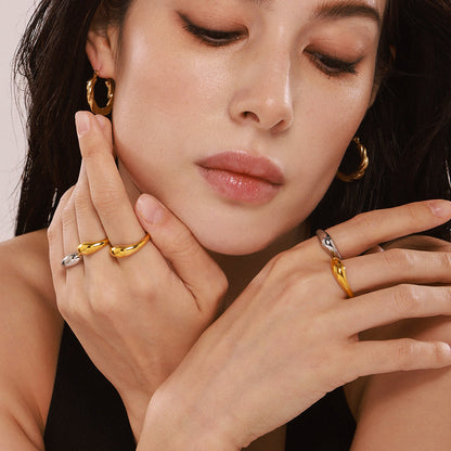 B廠【A141】INS圓形弧面不鏽鋼氣質指環歐美極簡冷淡風光面戒指女 25.03-1