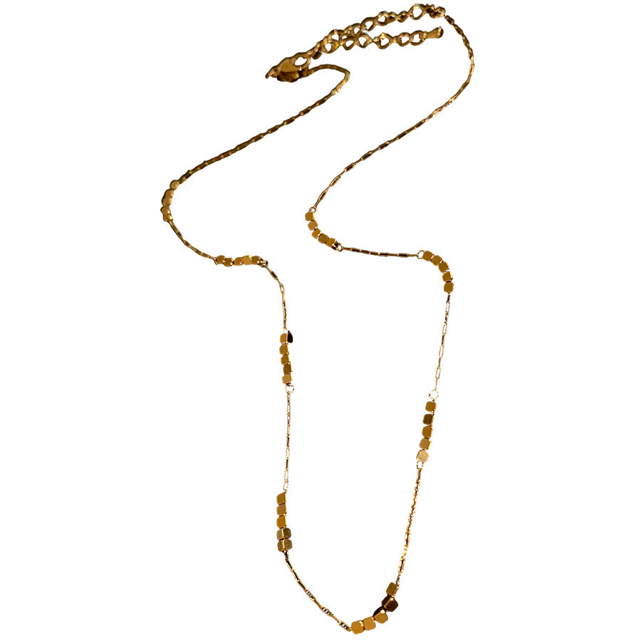 A廠【HN10415】歐美跨境不鏽鋼串珠方塊可調式項鍊百搭鎖骨鏈小眾設計感鈦鋼項鍊
 25.10-5