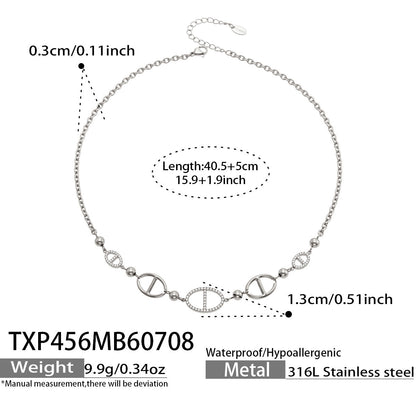 B廠【TXP456】歐美幾何新款鏤空鈦鋼不掉色新款日字鑲鋯石項鍊手鍊耳環首飾套裝 26.07-3