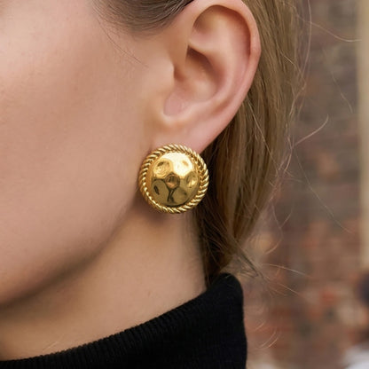 B廠【F1399】美拉德vintage圓形扭紋包邊耳環不銹鋼鍍18k真金耳環跨境時尚耳飾
 26.03-3