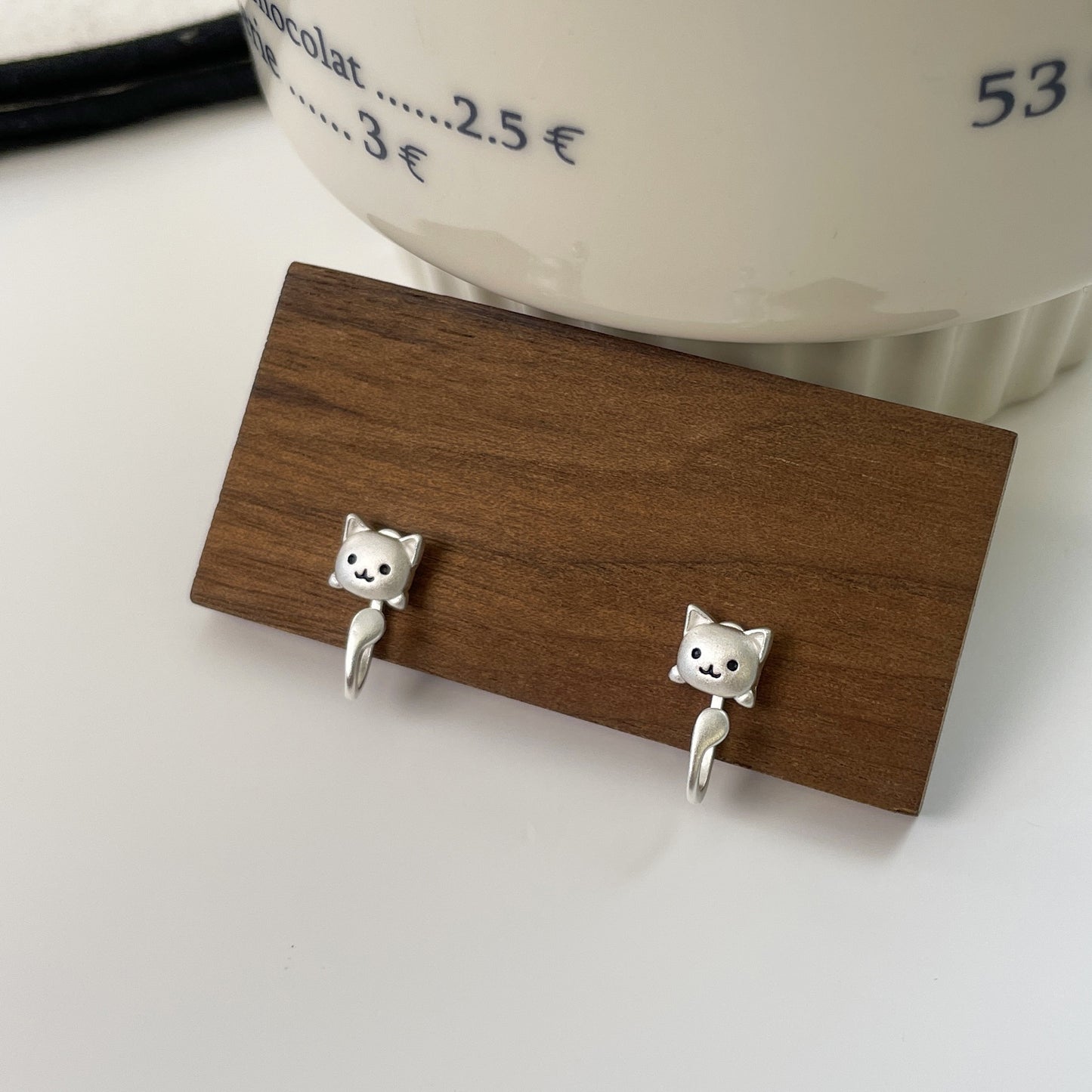 F廠【XDQ11602E】S999純銀精緻可愛小貓耳環女高級感後掛式卡通小貓耳環耳飾潮
 25.11-1