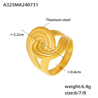 B廠【A325】跨國歐美風扭曲條紋纏繞戒指18k鍍真金復古時尚設計鈦鋼飾品 24.08-2