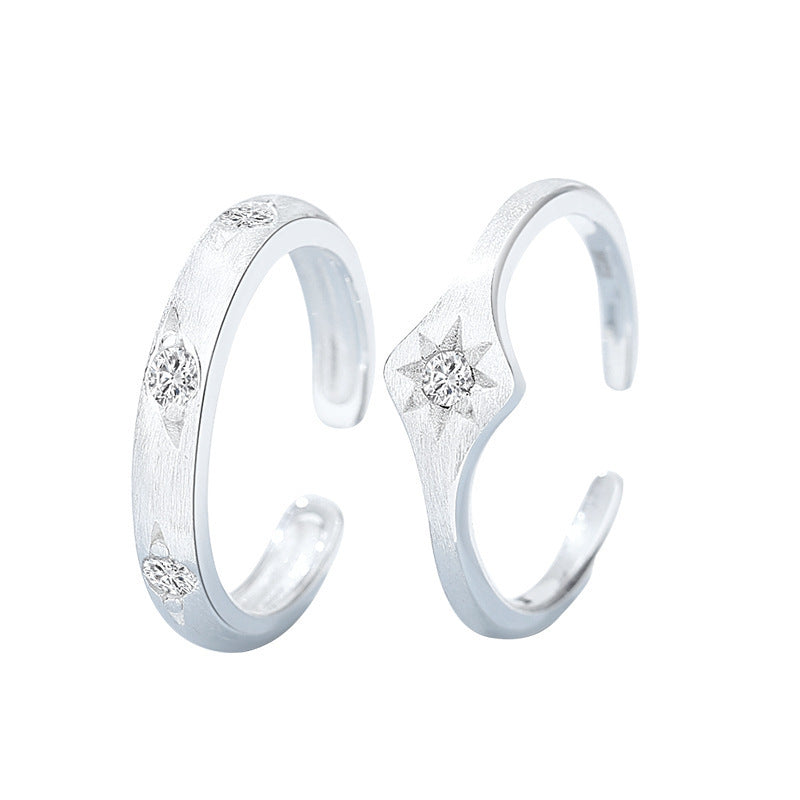 F廠【DQ8699R】S925純銀輕奢小眾八芒星霧面拉絲戒指女時尚個性素圈開口戒
 25.11-1