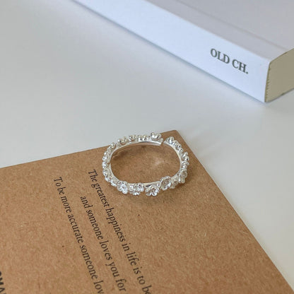 E廠【DQ8565R】S999純銀韓系甜美繁花戒指女簡約小清新花朵百搭疊戴開口指環
 25.10-3