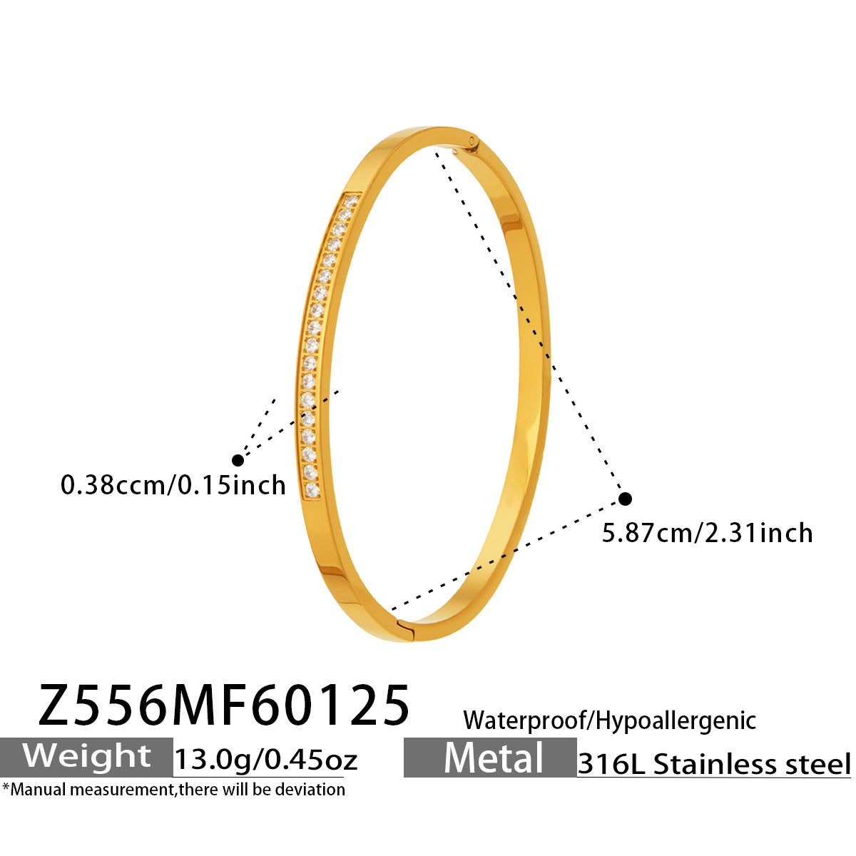 B廠【Z556】歐美跨境簡約時尚素圈排鑽鑲鋯石手鐲不鏽鋼鍍18k真金卡扣手飾女
 26.01-4