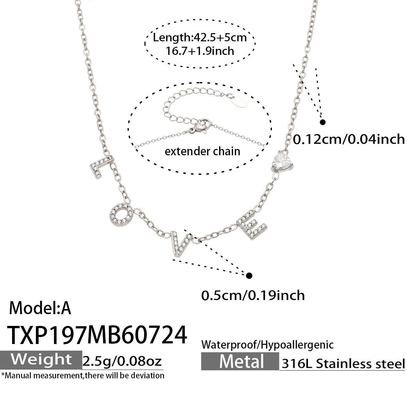 B廠【TXP197】新款時尚女飾品不銹鋼鍍18k金 LOVE字母鑲嵌鋯石吊墜項鍊手鍊套裝
 26.08-1