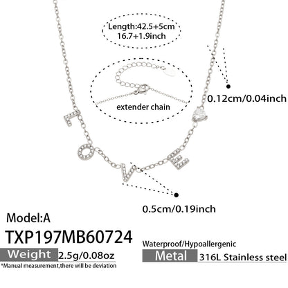 B廠【TXP197】新款時尚女飾品不銹鋼鍍18k金 LOVE字母鑲嵌鋯石吊墜項鍊手鍊套裝
 26.08-1