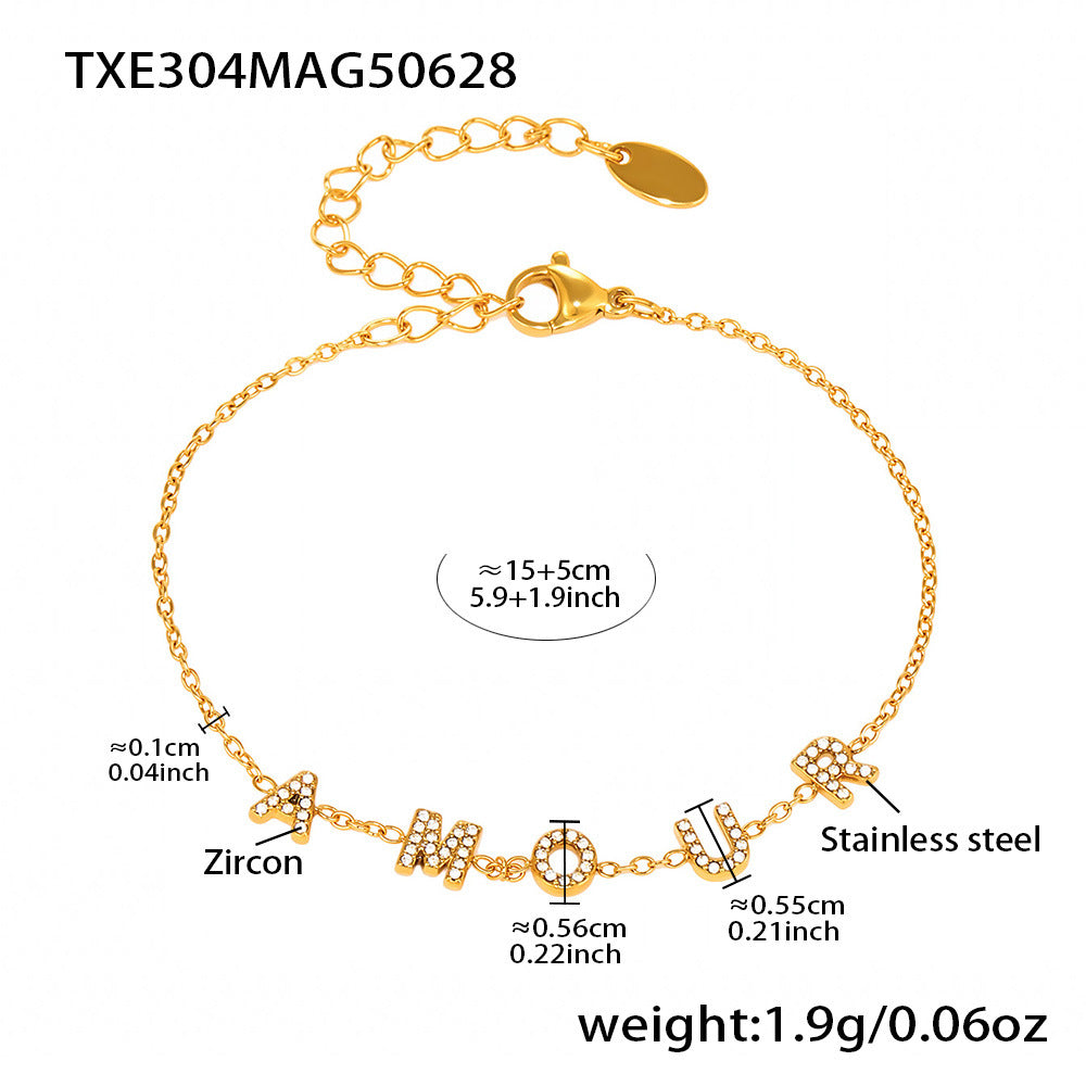 B廠【TXP304】5A鋯石AMOUR字母鎖骨項鍊手鍊飾品組不銹鋼材質鍍18k真金 25.07-2