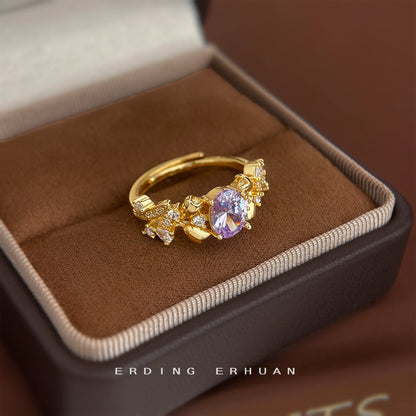 A廠【5925】厚鍍18K真金保色！鑲嵌鋯石實物很閃！開口可調式戒指戒指 食指戒 25.05-1