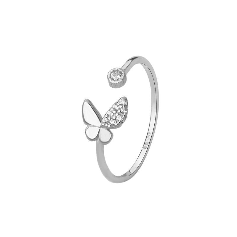 E廠【YC3213R】S999足銀簡約蝴蝶鋯石戒指女甜美百搭清新時尚小眾指環
 25.10-3