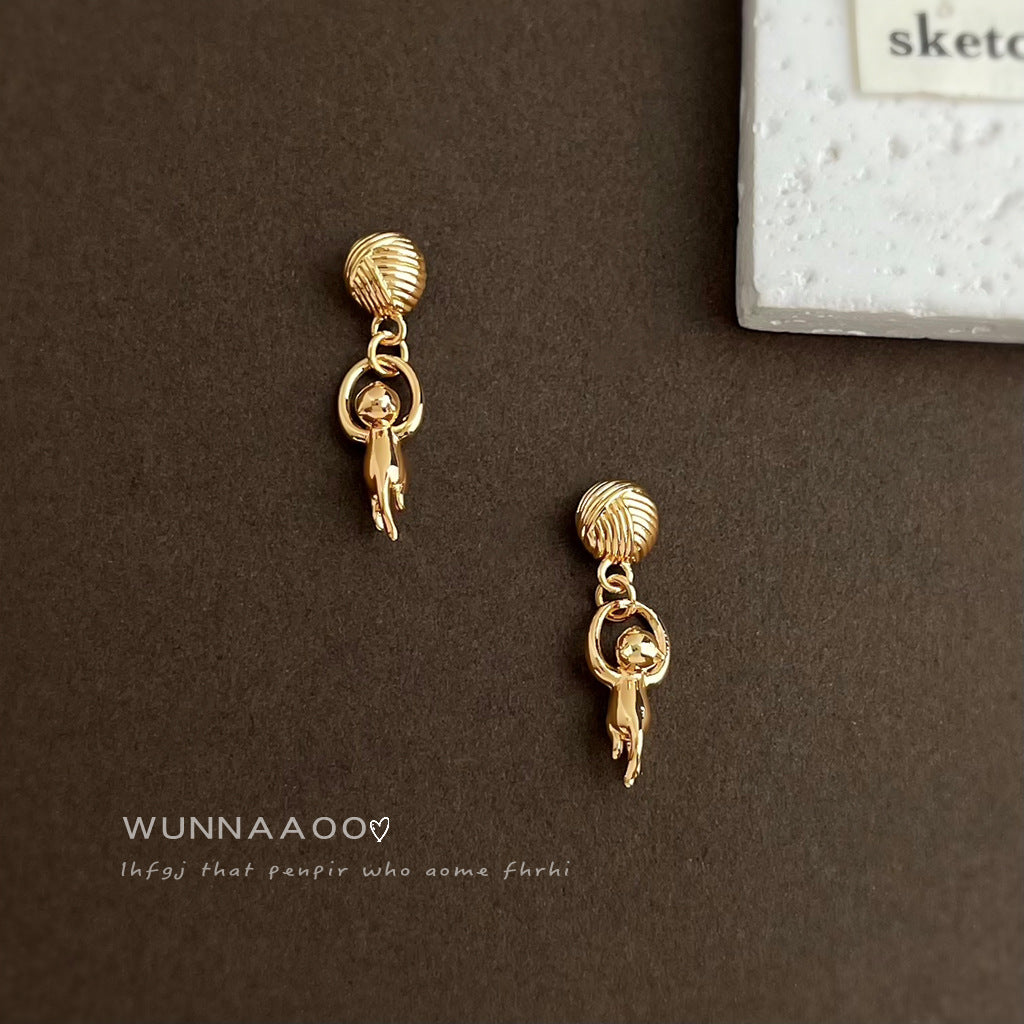 C廠【7042】原創貓咪~925銀針時尚設計感簡約個性小眾新款動物耳環耳環女
 25.11-1