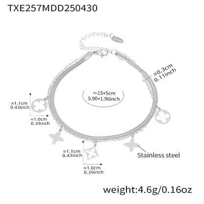 B廠【TXP257】不銹鋼刀片雙層疊戴項鍊鏤空老花設計多配件吊墜首飾套裝女 25.05-2