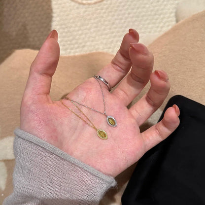 E廠【DQ0038N】S925純銀復古時尚仿橄欖石項鍊女雕花橢圓吊墜通勤百搭鎖骨鏈
 25.09-1