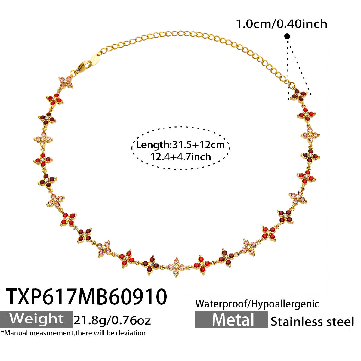 B廠【TXP617】跨境時尚四瓣花鋯石鈦鋼PVD真空電鍍小眾高級鎖骨鏈耳環手鍊組合
 26.09-3