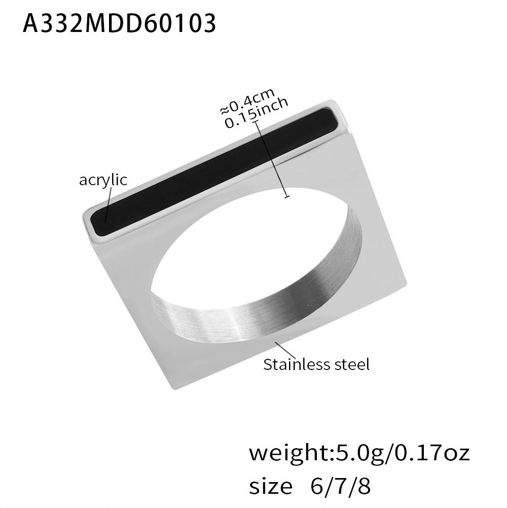 B廠【A332】不鏽鋼方塊滴油幾何戒指 鍍18k金ins歐美時尚輕奢個性氣質食指戒
 26.01-1