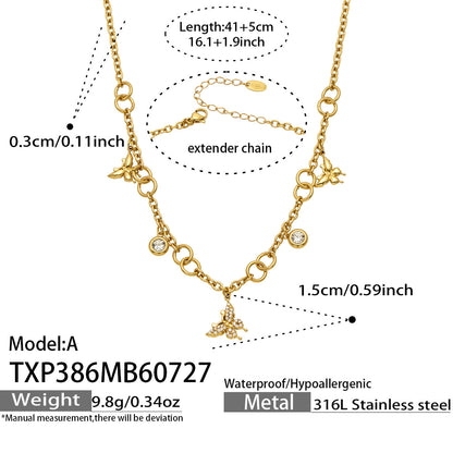 B廠【TXP386】夏日風蝴蝶圓珠吊墜項鍊手鍊 316不銹鋼鍍金輕奢高級感氣質飾品女
 26.07-5