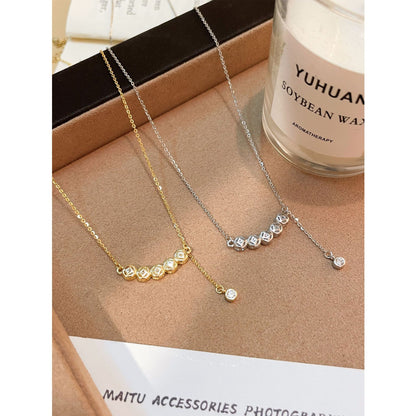 E廠【XDQ1171N】S925純銀銅錢排鑽項鍊女輕奢小眾錢幣鋯石弧形流蘇鎖骨鏈
 25.12-4