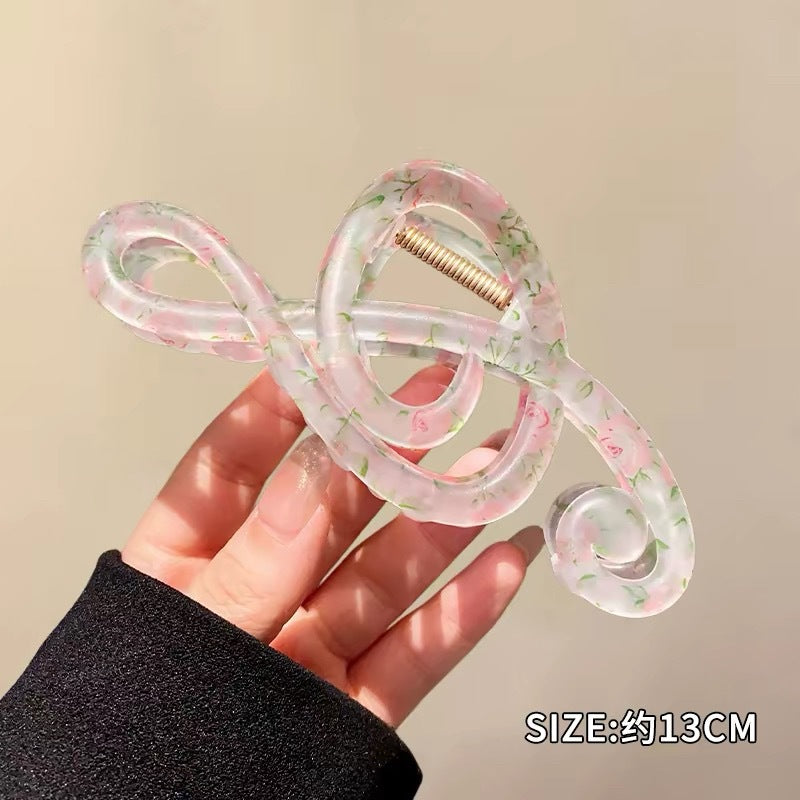 C廠【Q51】超大13cm森系碎花音符抓夾女後腦勺髮抓氣質盤髮鯊魚夾髮夾頭飾
 26.05-4「C廠-單筆結帳需滿，NT$500出貨(不含運費)」