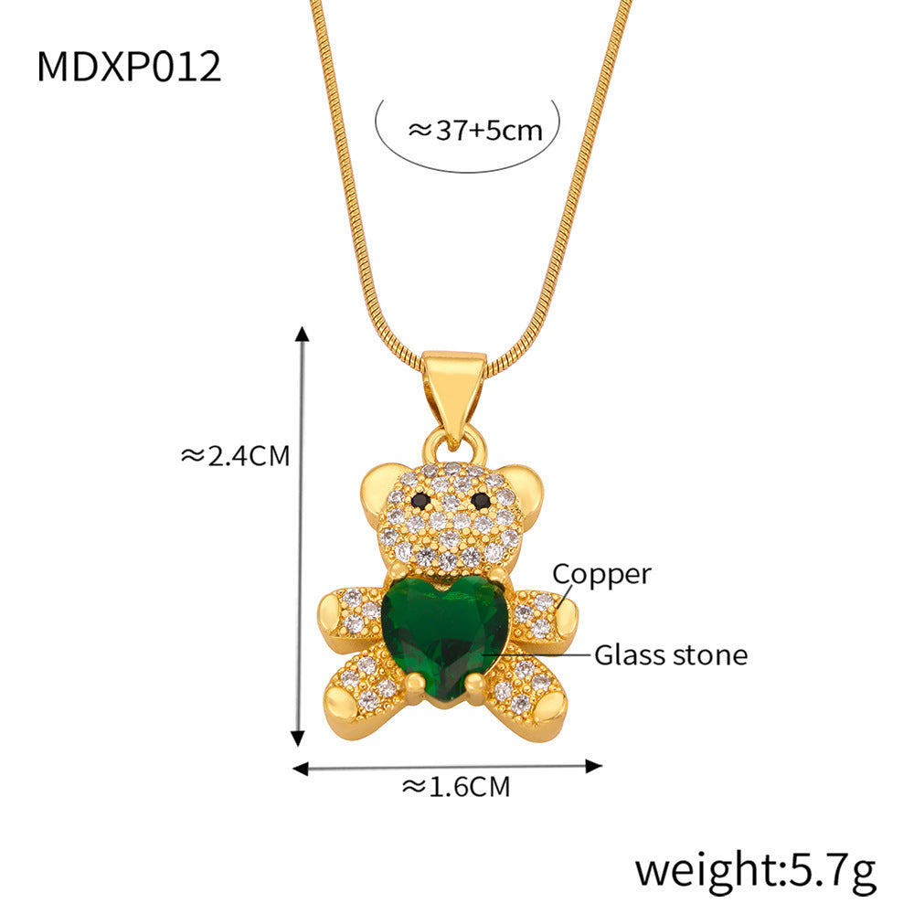 B廠【P011-12】日韓跨國新款可愛卡通銅材質小熊吊墜鑲鑽輕奢項鍊時尚輕奢飾品女 24.03-3