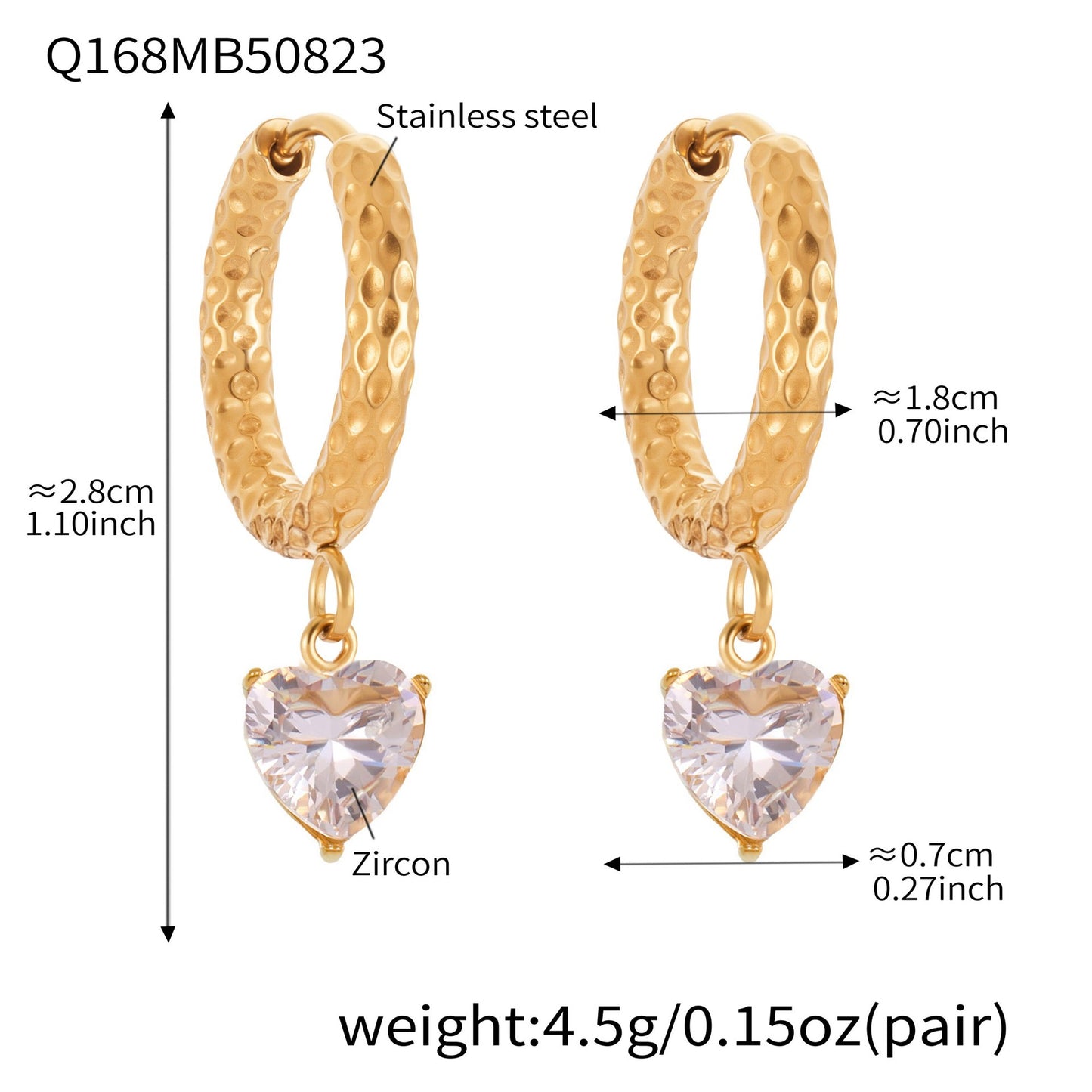 B廠【Q150】ins小眾設計感愛心鋯石吊墜耳環不鏽鋼鍍18k真金耳環不掉色 25.08-5