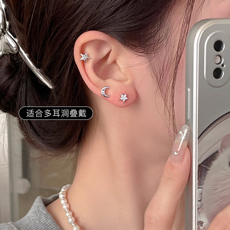 F廠【DQ10441E】S999純銀不對稱耳環女小眾精緻星月耳環韓版百搭星星月亮耳飾
 25.09-1
