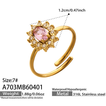 B廠【A703】跨境新款小眾設計小菊花開口戒指不鏽鋼鑲嵌鋯石花朵戒指組合
 26.04-3