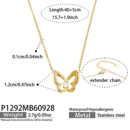 B廠【P015】 不鏽鋼鍍18K金蝴蝶鏤空鑲鋯五葉花朵Y字項鍊鎖骨鍊

 26.10-1