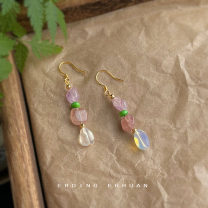 A廠【C-915】天然石手工設計感草莓晶紫晶石原創手工田園風新款耳環耳環女 25.07-4