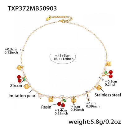 B廠【TXP372】跨境櫻桃愛心手工串仿珍珠項鍊手鍊套裝小眾設計不銹鋼材質
 25.09-2
