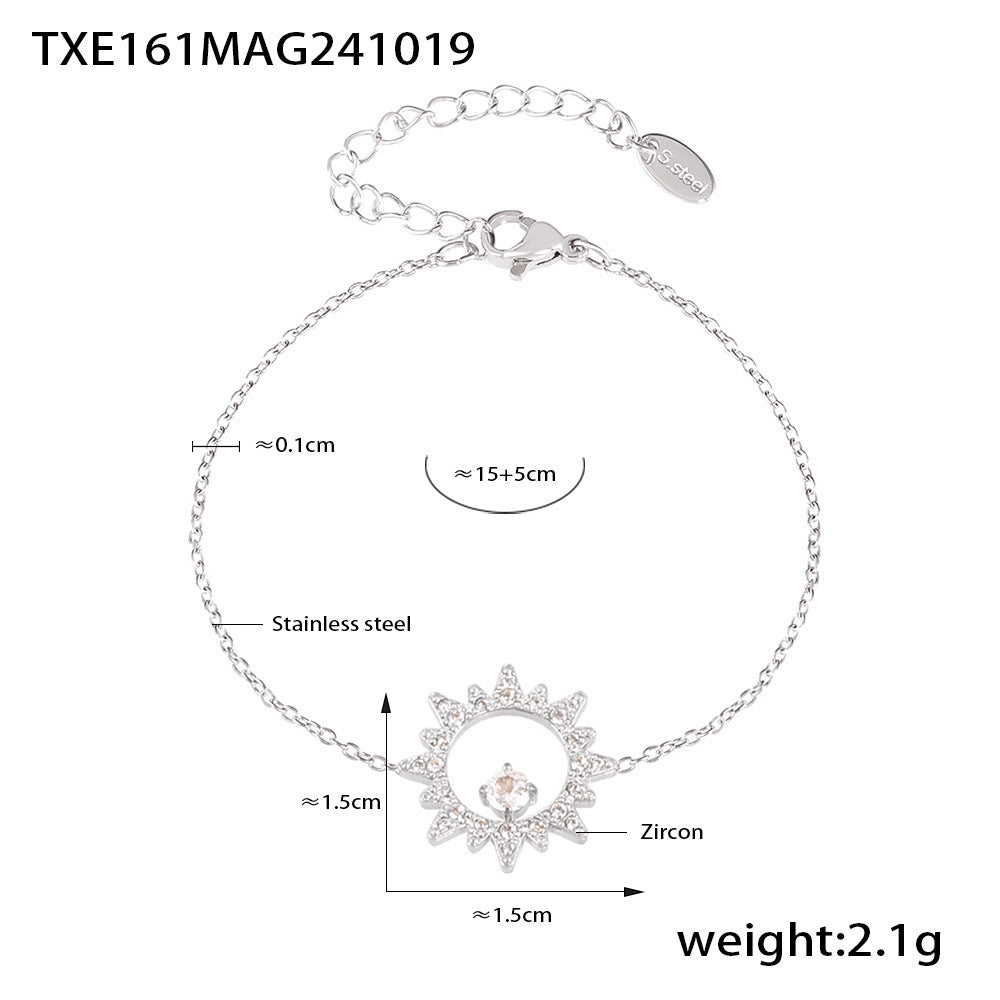 B廠【TXP161】 小太陽花CNC鑲鋯石超閃質感項鍊手鍊不鏽鋼氣質新組女 24.10-4