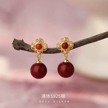 D廠【YC3413E】純銀S925如意南紅硃砂耳環國風新中式送禮精緻國潮溫柔耳飾
 26.07-4