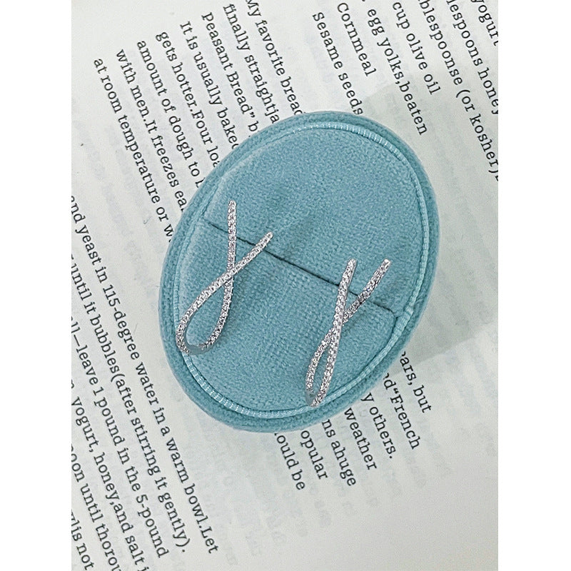 E廠【XDQ10623E】S925純銀莫比烏斯大圈耳環女幾何弧形交叉鋯石耳環冷淡風耳飾
 25.12-2