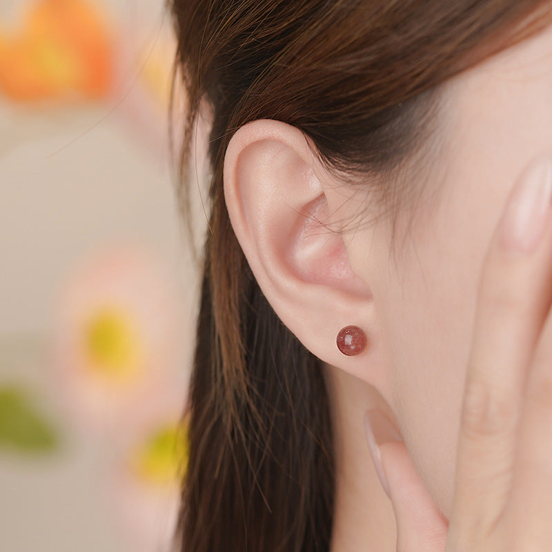 E廠【YC1148S】S999足銀草莓晶耳環簡約款甜美甜心溫柔氣質韓風幾何耳飾
 25.10-4