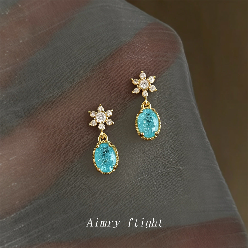 A廠【7524】冰花海藍寶鋯石時尚高級風簡約個性小眾小巧通勤耳環耳環飾品
 26.04-4