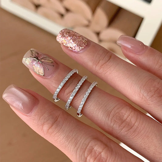 F廠【DQ8994R】S925純銀極簡超細排鑽戒指女輕奢高級感半鑽半素疊戴百搭指環
 25.10-4