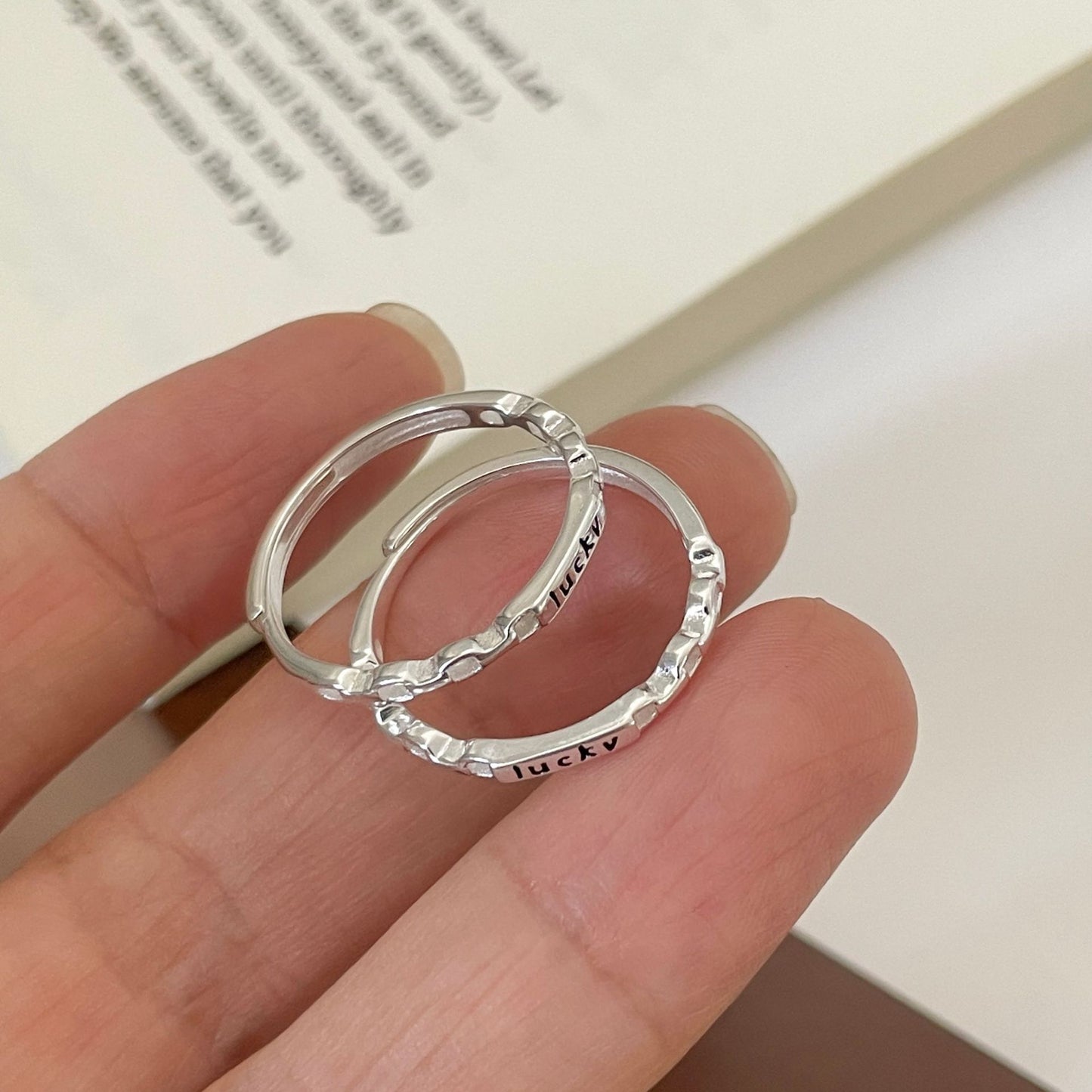 F廠【DQ8349R】小眾設計感lucky鏈條戒指女S925純銀輕奢時尚字母食指戒指環
 25.10-4