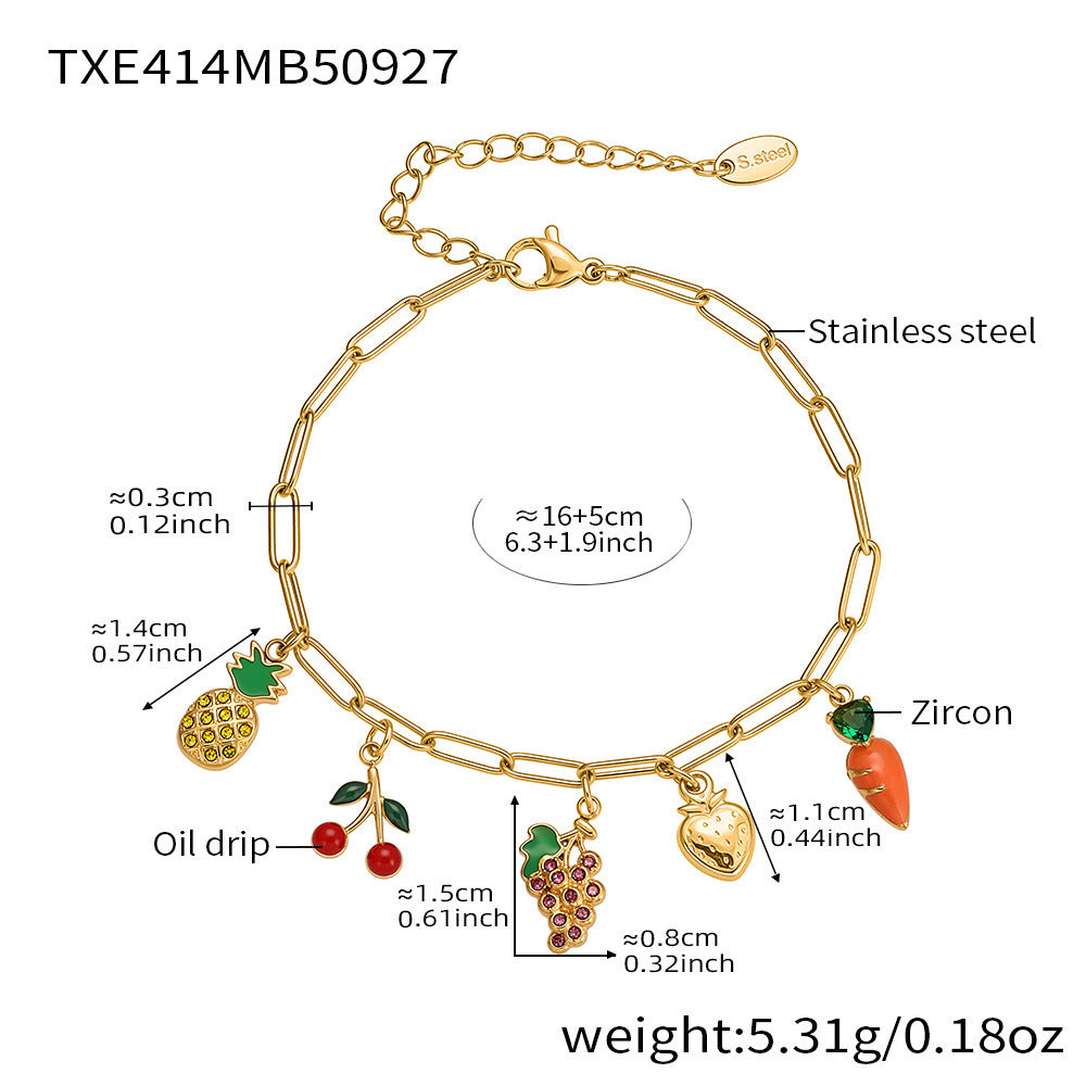 B廠【TXP414】水果系列鑲嵌鋯石多吊墜歐美風項鍊手鍊腳鍊套裝不銹鋼材質
 25.10-1