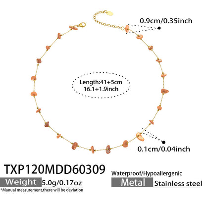 B廠【TXP120】歐美輕奢簡約個性天然碎石手工鍊項鍊手鍊套組不銹鋼鏈條鍍18k金
 26.03-3