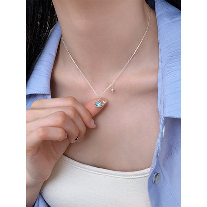 E廠【DQ1011N】S925純銀鯨魚項鍊女小眾高級感藍鋯石鎖骨鏈輕奢爆款首飾 25.08-2