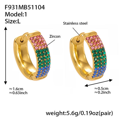 B廠【F931】彩色鋯石拼色圓圈耳環大中小尺寸耳扣不銹鋼鍍18k真金飾品
 25.11-2
