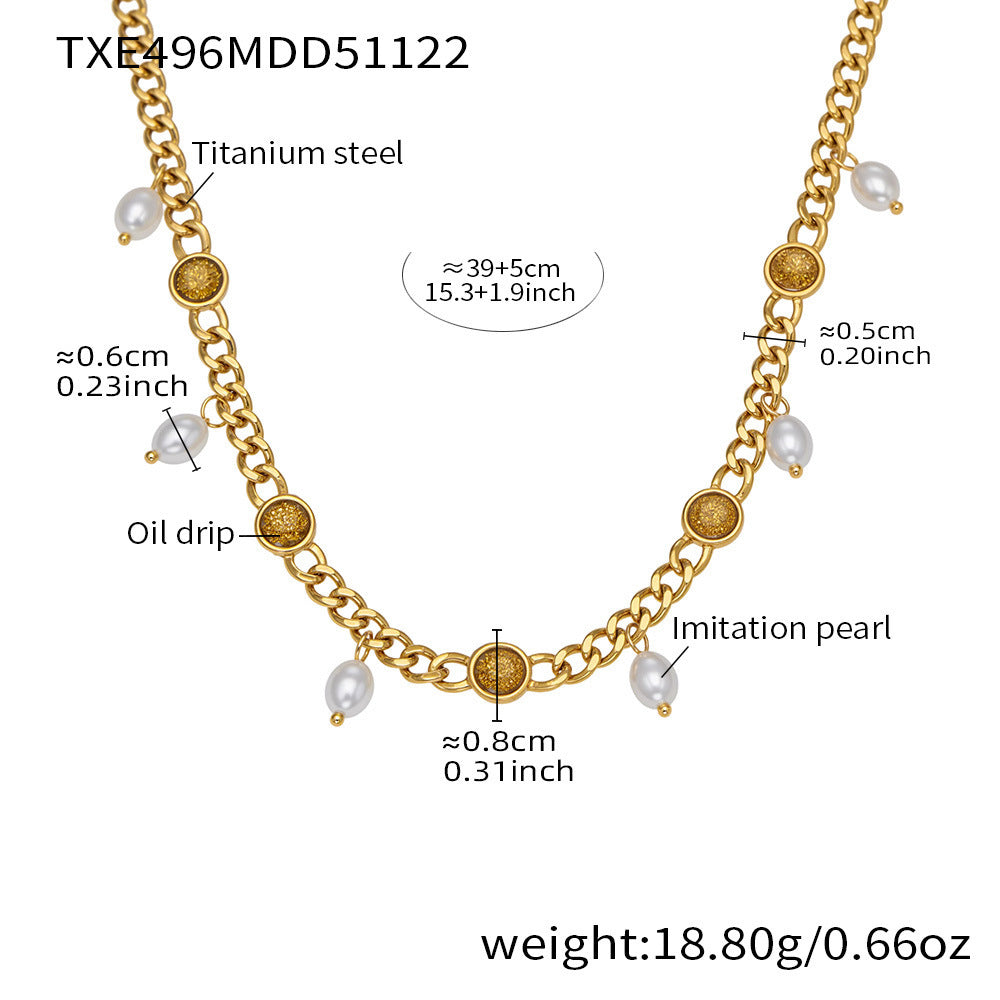 B廠【TXP496】歐美熱銷款仿珍珠流蘇項鍊手鍊不鏽鋼鍍18k金ins小眾設計首飾套裝
 25.11-4