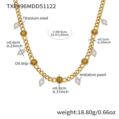 B廠【TXP496】歐美熱銷款仿珍珠流蘇項鍊手鍊不鏽鋼鍍18k金ins小眾設計首飾套裝
 25.11-4