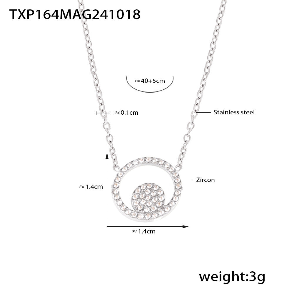 B廠【TXP164】歐美飾品ins風雙圓鑲鋯石手鍊項鍊戒指組不鏽鋼材質首飾 24.10-4