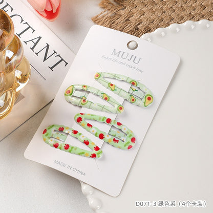 C廠【D071】4個卡裝髮夾髮卡印花多彩波浪BB夾髮飾甜美側邊瀏海夾 25.07-1「C廠-單筆結帳需滿，NT$500出貨(不含運費)」