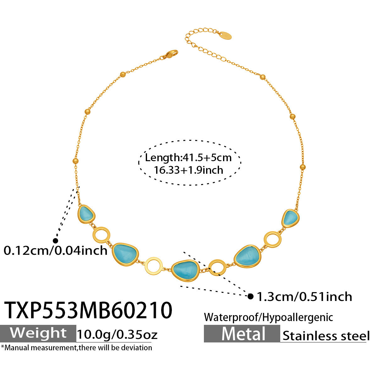 B廠【TXP553】歐美輕奢橢圓貓眼石項鍊手鍊耳環不鏽鋼鍍18k金首飾套裝
 26.10-4