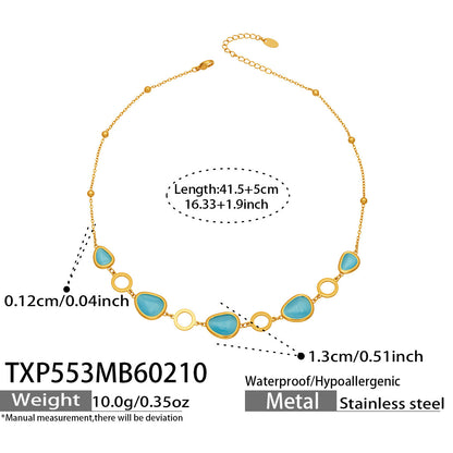 B廠【TXP553】歐美輕奢橢圓貓眼石項鍊手鍊耳環不鏽鋼鍍18k金首飾套裝
 26.10-4